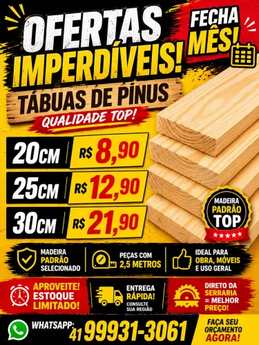 PROMOÇÃO DE TÁBUAS DE PINUS - PREÇOS IMPERDÍVEIS! APROVEITE