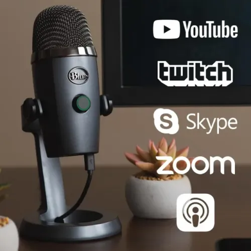 Microfone Condensador USB Logitech For Creators Blue Yeti Nano com Captação Cardióide 