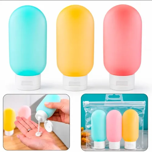 Kit 3 Frascos 60ml Recipientes Reutilizáveis e Laváveis de Plástico para Shampoo, Creme