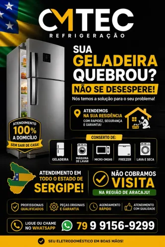 Técnico e Conserto de Geladeira, Máquina de Lavar Roupas, Lava e Seca e Microondas.