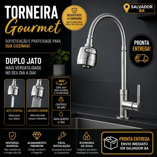 Torneira Gourmet Flexível Duplo-Jato Nova