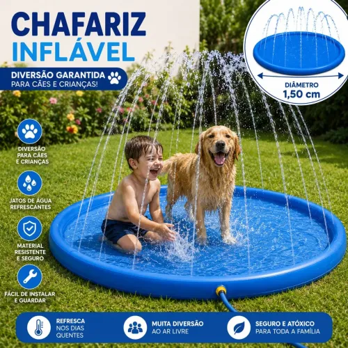 Chafariz inflável para a diversão de criança em dias quentes. 1,50cm de diâmetro