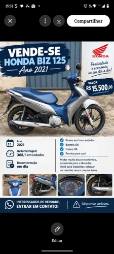 Biz 125, conforto e econômica.