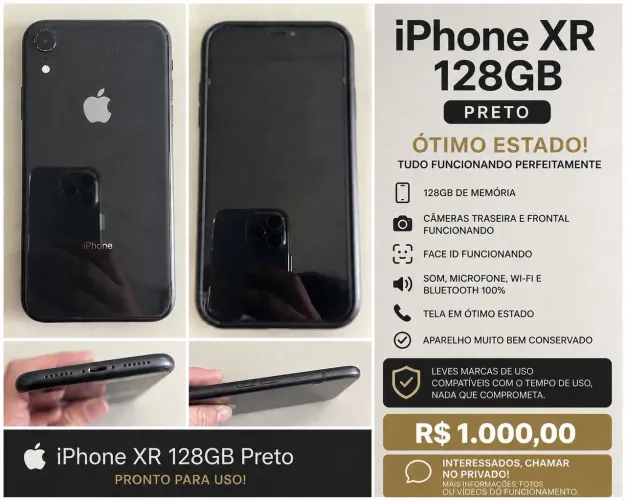 Vendo Iphone 10XR. Preto. Tudo ok.