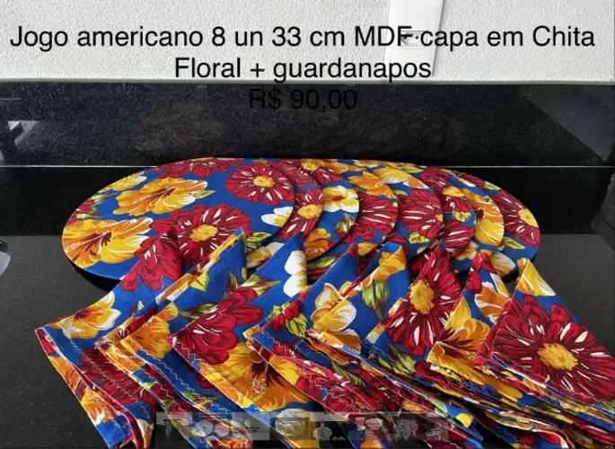Jogo americano em MDF + Guardanapo em Chita