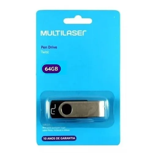 Pen Drive Twist 64Gb Usb 2.0 PD590 Multilaser Alta Durabilidade Preto