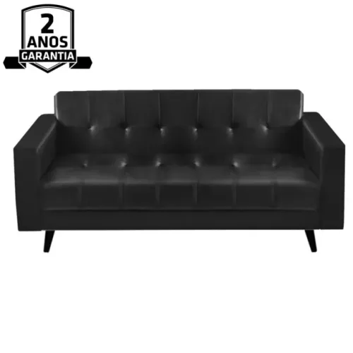 Sofá para escritório roma 01, 02 e 03 Lugares - Corino - Cor Preto