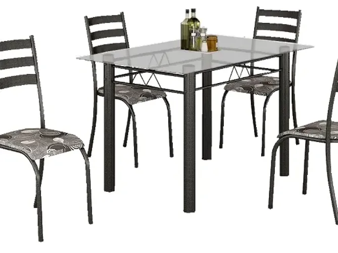 Cozinha mesa cozinha tampo de vidro 4 cadeiras 