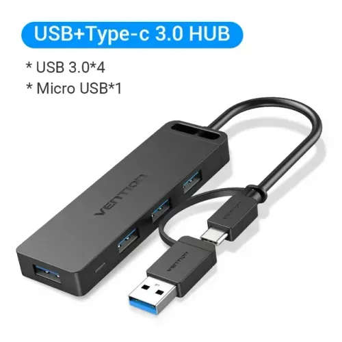 Hub Usb 3.0 Com 4 Portas 5gbps E Micro Usb Auxiliar Vention