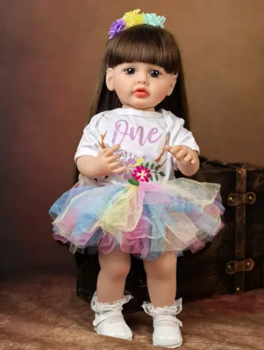 Boneca Reborn Corpo De Silicone 55cm Cabelo Longo
