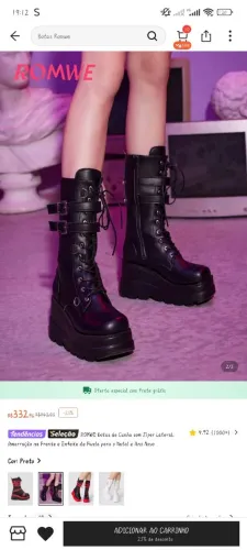 Bota Coturno Romwe Grunge Punk Gótico