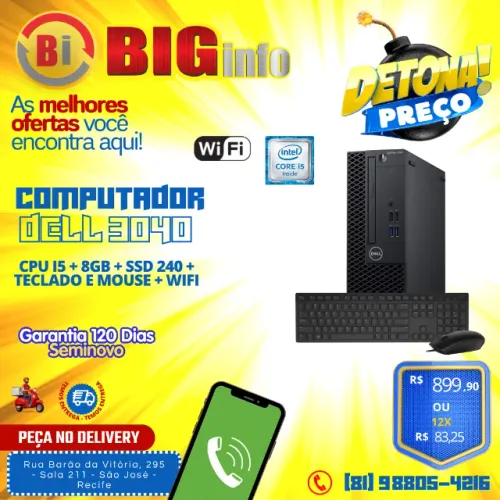 Cpu Dell Optiplex 3040 Core I5 6g 8gb SSD 240 GB Teclado Mouse - Garantia 