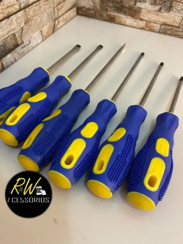 Kit Jogo Chave De Fenda/Philips com 6 peças De Aço Profissional Emborrachada Com Imã na Po