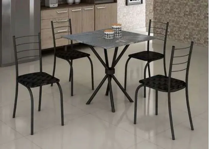 Conjunto de mesa C/4 cadeiras prata/preto 