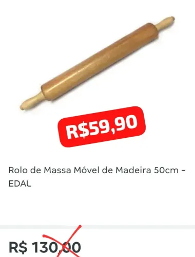 Rolo de Massa Movel de Madeira 50cm - EDAL