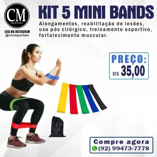 Kit 5 Faixas Elásticas Mini Band.