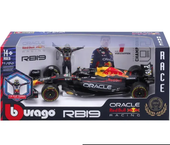 Max Verstappen, carro de Fórmula 1 da Red Bull, escala 1/24, com figura do Max.