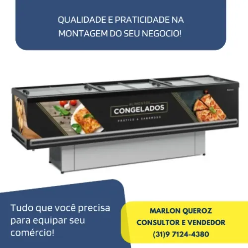 Ilha de Congelados Vidro Reto 3M Gelopar Nova