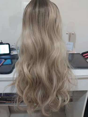 Wig lace loira fibra premium