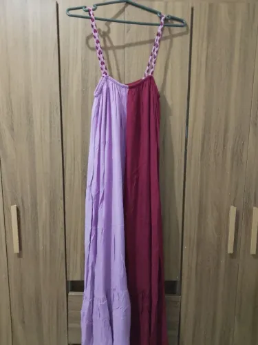 Vestido longo alça traçada bicolor