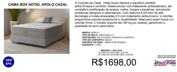 Cama box casal com colchão molas hotel - entrega gratuita!
