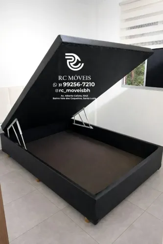 Conjunto cama box Baú Casal 1.38x1.88 Inteiriço Blindado com Pistão a Gás - Com Nota Fisca