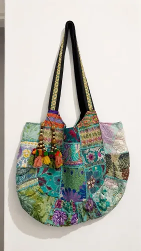 Bolsa Boho Patchwork Artesanal Bordada Grande - Estilo Hippie Chic