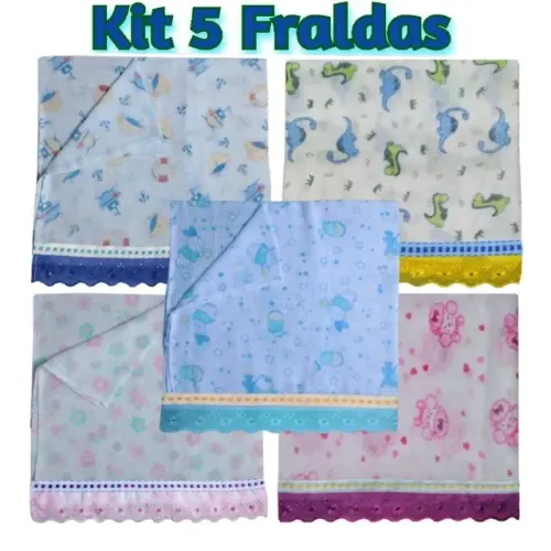  Kit 5 Fraldas estampadas Luxo 70 x 70cm