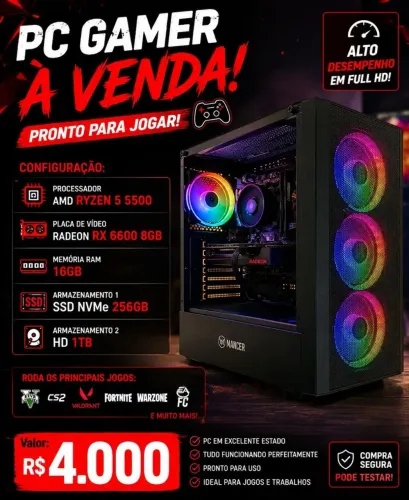 PC Gamer Ryzen 5 5500 + RX 6600 8GB | 16GB RAM | SSD + HD