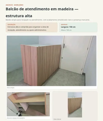 Vendo um balcão e 2 mesas. Madeira boa, em otimo estado de conservação. Motivo: fechamento