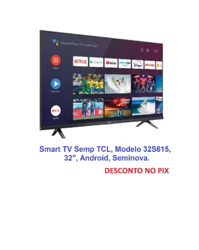 Smart TV Semp TCL Modelo 32S615 32" Android Seminova.