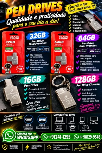 Pen Drive de 16 gb, 32 gb , 64 gb e 128 gb