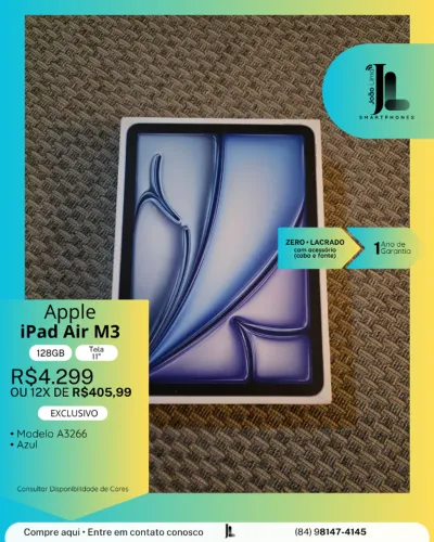 IPAD AIR M3, 128GB, TELA 11?, LACRADO, EXCLUSIVO!