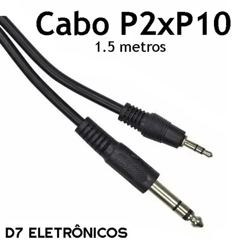 Cabo auxiliar P2 x P10 Stéreo 1,5 metros