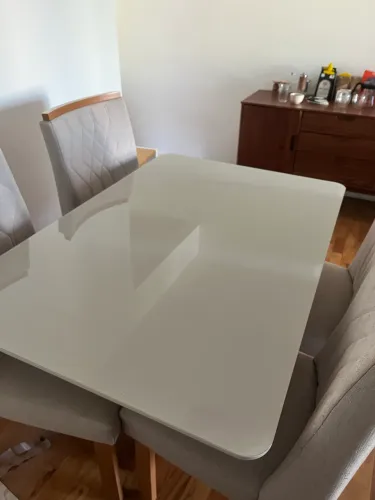 Conjunto sala de jantar mesa tampo de vidro 4 cadeiras