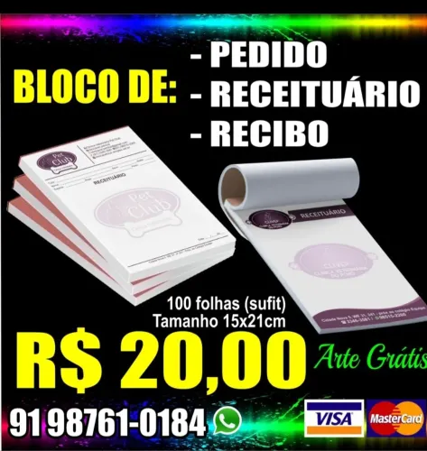 Blocos de notas, pedidos e comandas