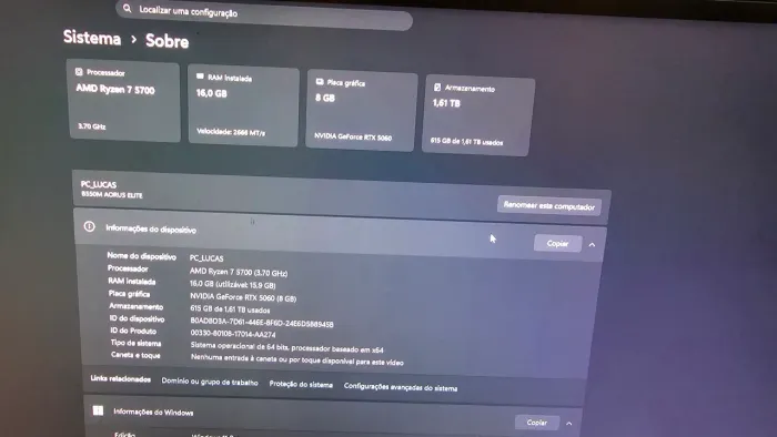 PC Gamer RTX 5060, 16GB Ram, Ryzen 7 5700