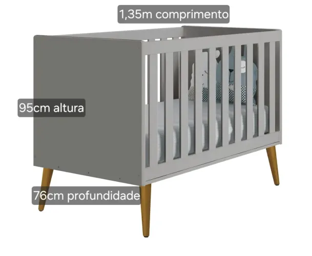 Berço que vira cama Theo Cinza Fabricante Reller