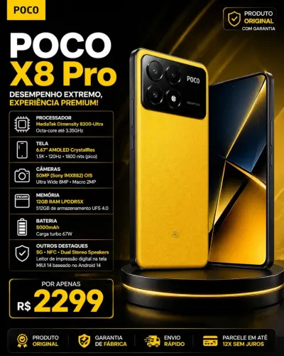 Xiaomi Poco X8 Pro 12GB 512GB Amarelo Novo Lacrado