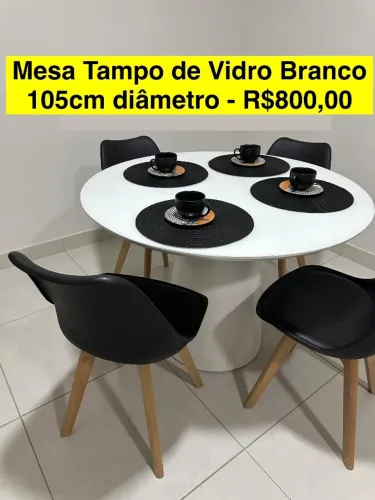 Mesa Tampo de Vidro Branco Resistente 105cm