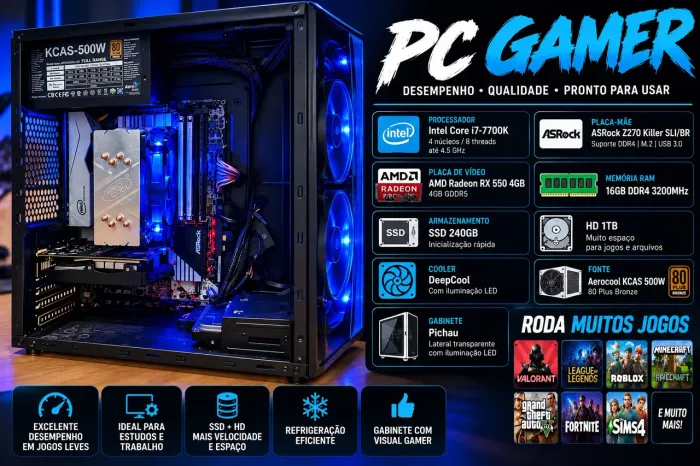 PC Gamer i7 7700K | RX 550 4GB | 16GB RAM | SSD + HD