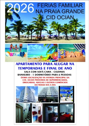 Apartamento praia grande ocian para 6 pessoas temporada 1 dor sala com sofa cama