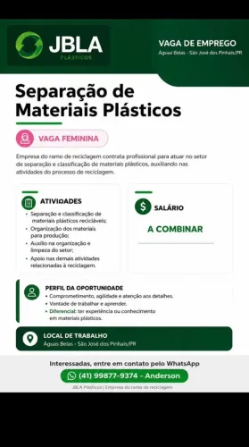 VAGA DE EMPREGO FEMININA
