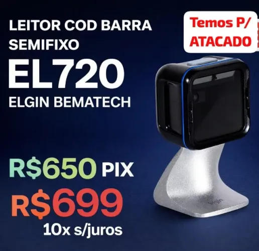 LEITOR COD BARRA 1D 2D SEMIFIXO ELGIN BEMATECH EL720 TRAB VAREJO E ATACADO