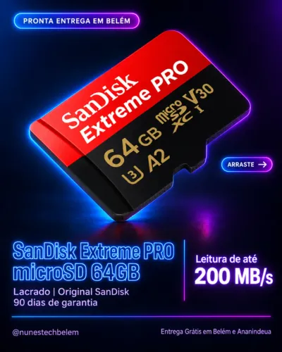 Cartão microSD 64GB SanDisk Extreme PRO com Adaptador - Novo
