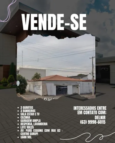 CASA DE ESQUINA, 3/4, 3 BANHEIROS, 350 M², AV. PARÁ, ESQ 02, GURUPI TO