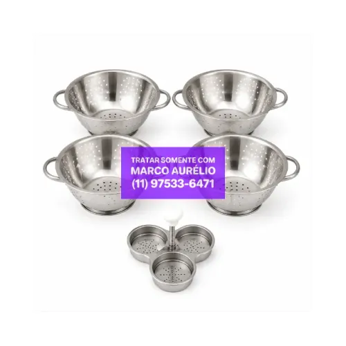 Kit 4x Escorredores de Aço Inox Polido com Acessório Ovo Pochet - R$ 150