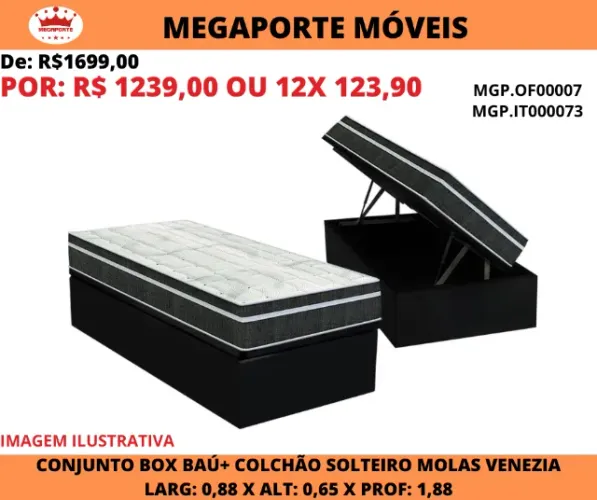 Conjunto Box Bau Solteiro + Colchão Molas Bonnel
