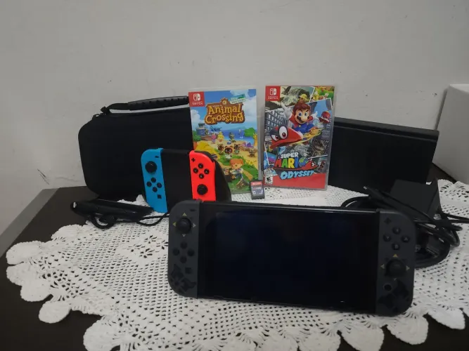 Nintendo switch v1 com jogos e cartão sd 128gb
