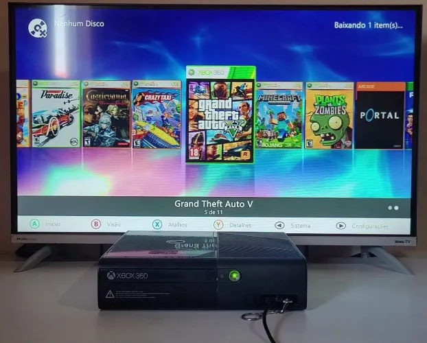 Xbox 360 Completo 10 Jogos Controle Sem Fio GTA 5 PES 18 Minecraft Street Fitgter Burnout